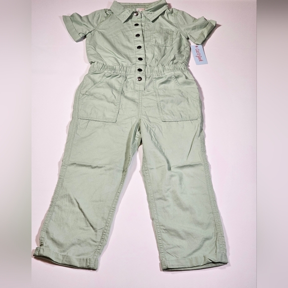 Cat & Jack Girl's Short Sleeve Jumpsuit Utility Boilersuit Sage Size M, L, & XL - Picture 2 of 16